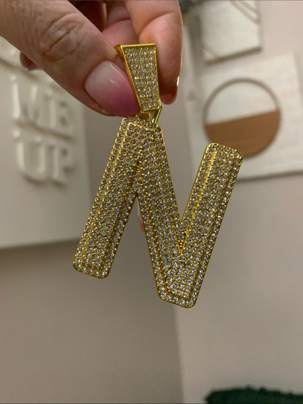 Gold Crystal Initial N Pendant Necklace - Personalized Women’s Jewelry